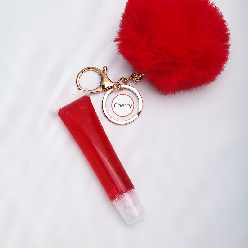 13 color fruity lip gloss pompom keychain vegan lipgloss