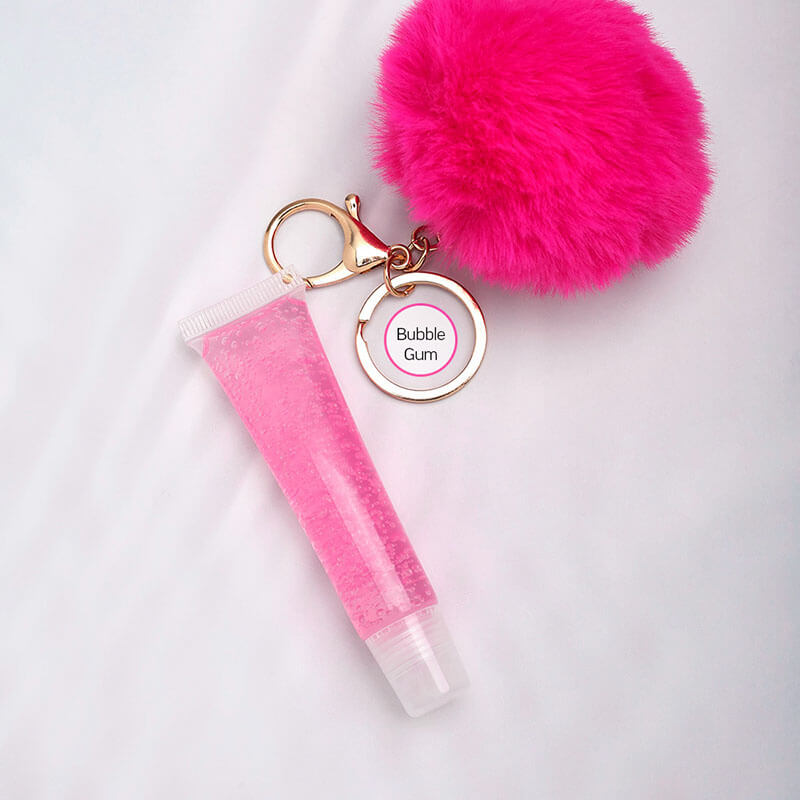 13 color fruity lip gloss pompom keychain vegan lipgloss