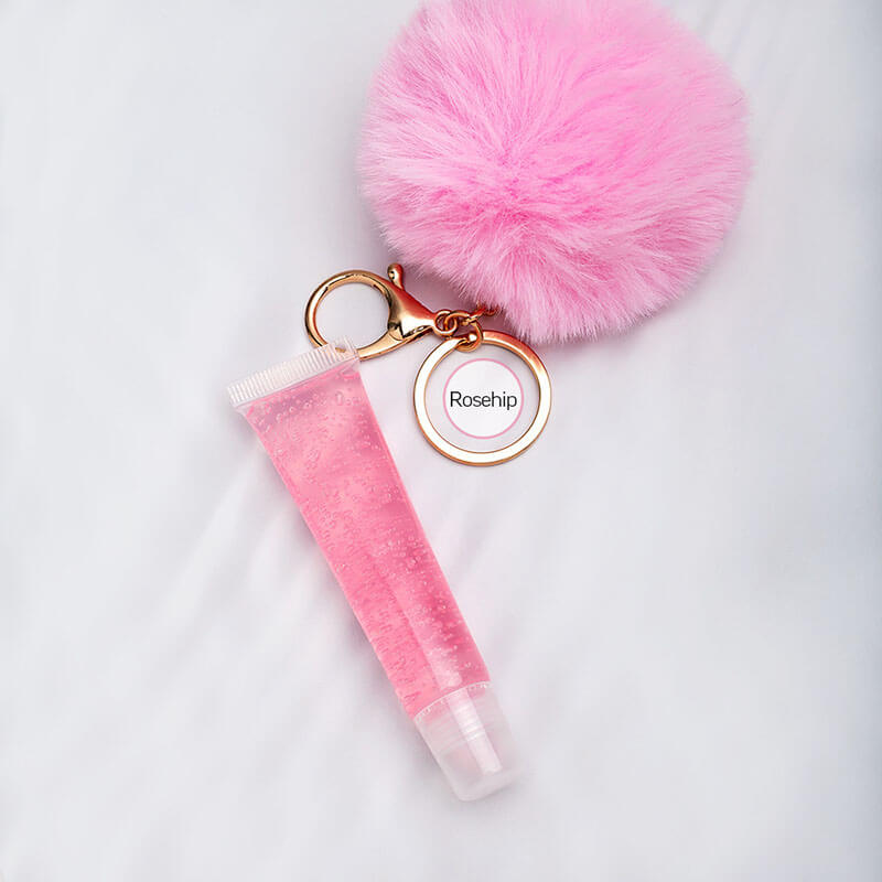 13 color fruity lip gloss pompom keychain vegan lipgloss