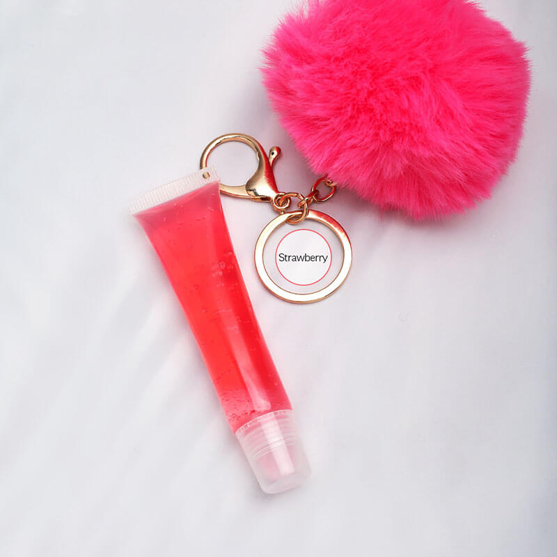 13 color fruity lip gloss pompom keychain vegan lipgloss