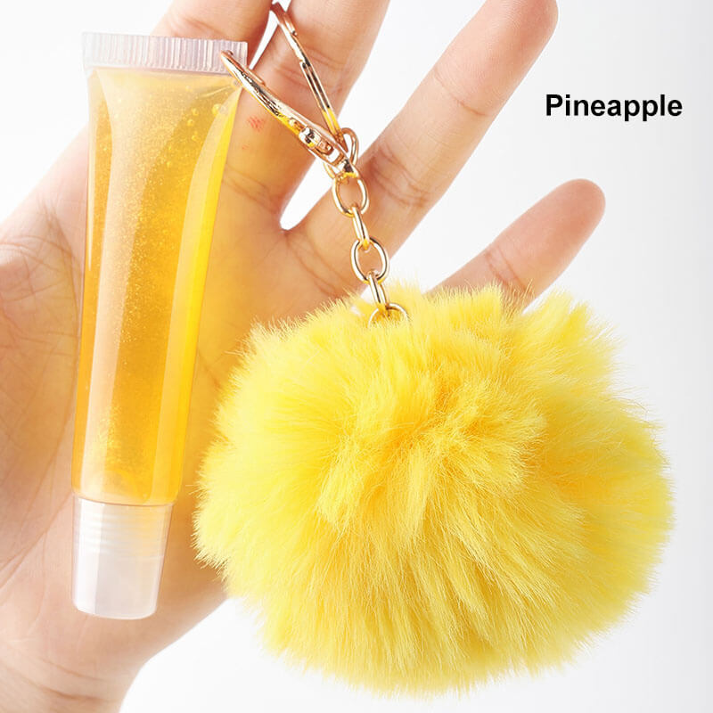 13 color fruity lip gloss pompom keychain vegan lipgloss