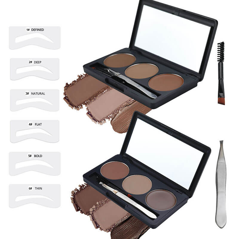 3 color eyebrow powder kit cream brow tint with brush and brow stencil