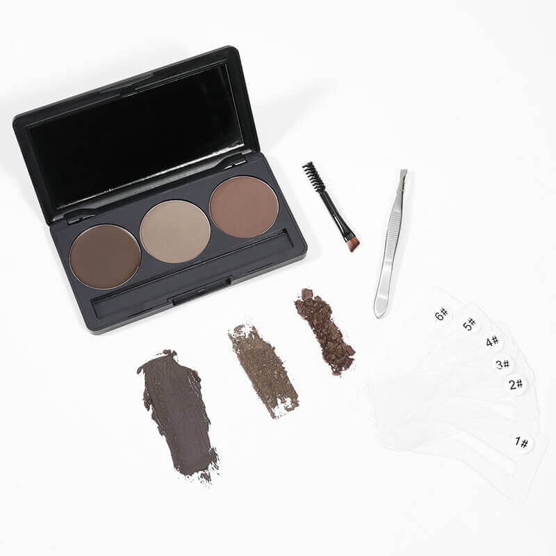 3 color eyebrow powder kit cream brow tint with brush and brow stencil