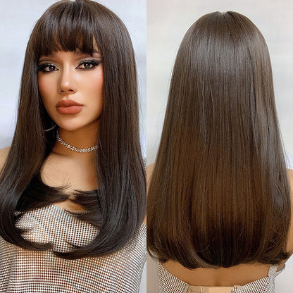 New wigs long straight hair wig headgear gradient gray high temperature wire