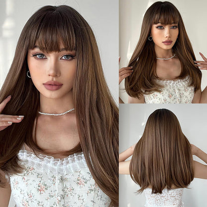 New wigs long straight hair wig headgear gradient gray high temperature wire