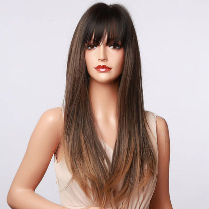 New wigs long straight hair wig headgear gradient gray high temperature wire