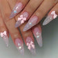 Nail art cute pink bow manicure fake nails glitter pearl nails 24pcs