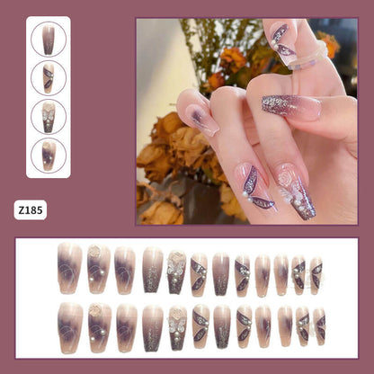 Press on nails art tips long coffin glitter with nail glue 24 pcs