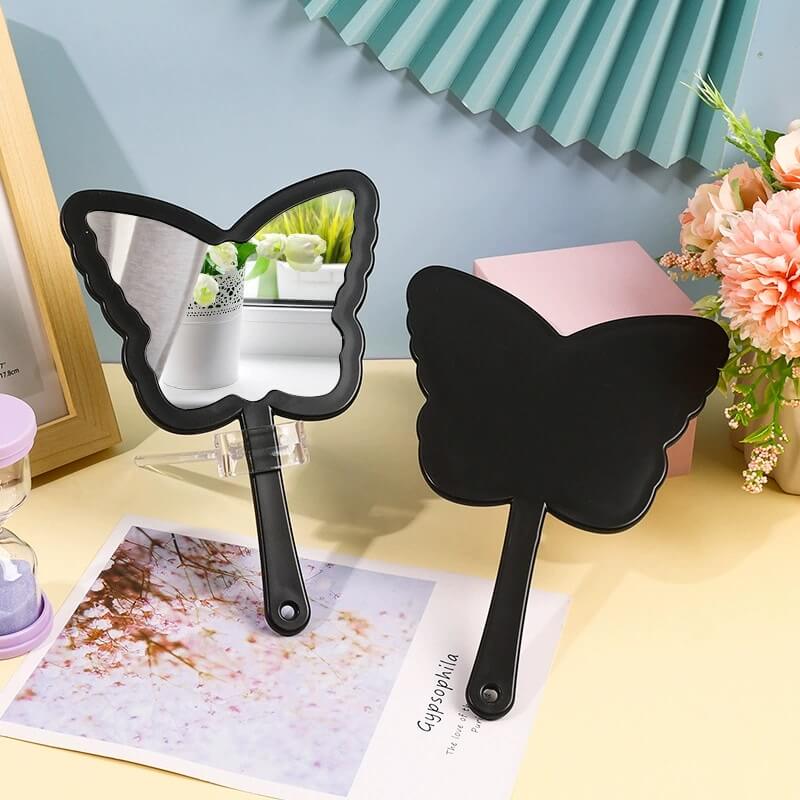 4 color butterfly-shaped handheld makeup mirror portable HD small mirror