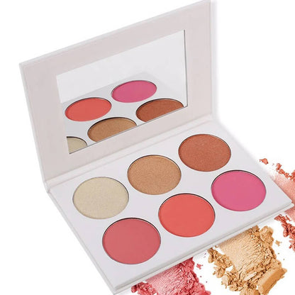 6 color blush palette highlighter brightening high pigmented vegan