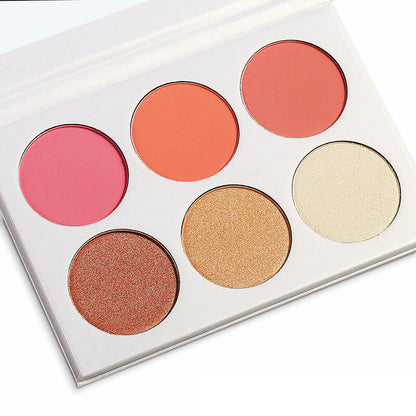 6 color blush palette highlighter brightening high pigmented vegan