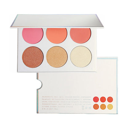 6 color blush palette highlighter brightening high pigmented vegan