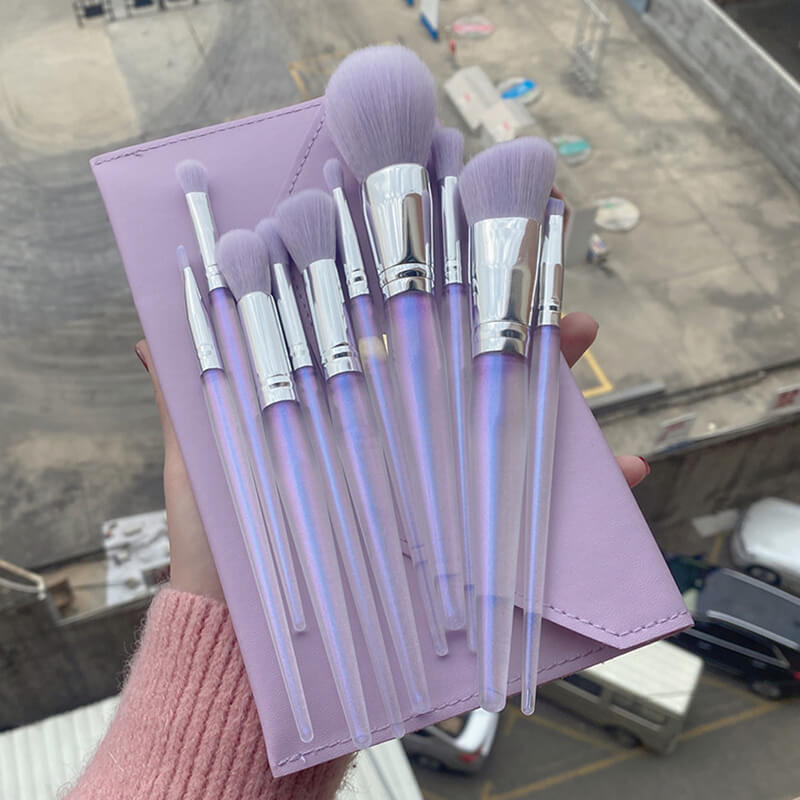 10 pcs makeup brush set with bag soft purple brushes wholesale