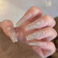 Diamond nails press on nails long ballet luxury bride wedding party