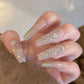 Diamond nails press on nails long ballet luxury bride wedding party