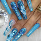 Ballerina nail false nails blue butterfly long reusable nail art 24pcs