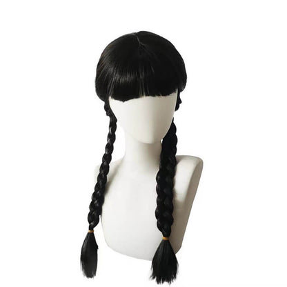 Black double ponytail twist braids cos wig full head cover hair 23.6 inch