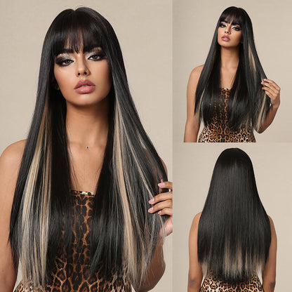 New wigs long straight hair wig headgear gradient gray high temperature wire