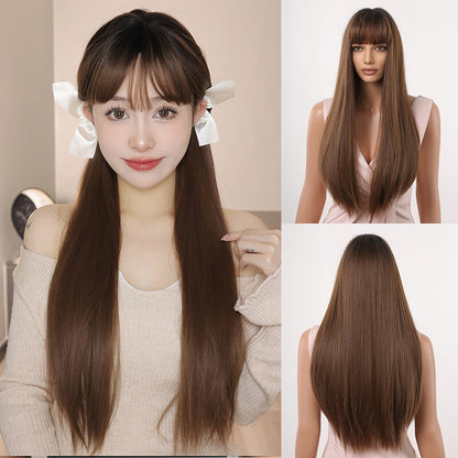 New wigs long straight hair wig headgear gradient gray high temperature wire