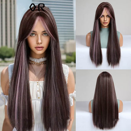 New wigs long straight hair wig headgear gradient gray high temperature wire