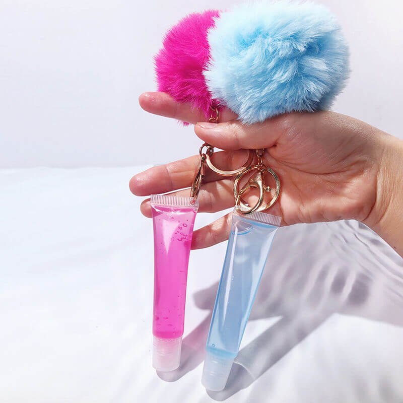 13 color fruity lip gloss pompom keychain vegan lipgloss