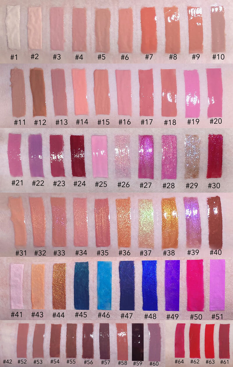 64 colors lip gloss high pigmented nude shiny white tube (Color 33-64)