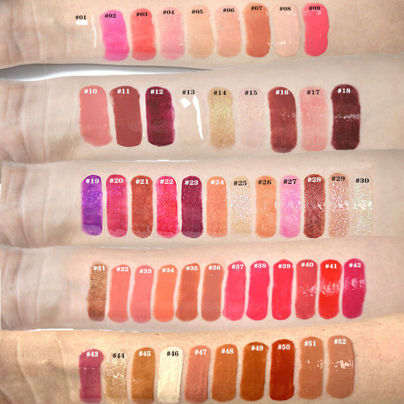 52 color lip gloss nude shimmer high pigmented white tube (Color 01-30)