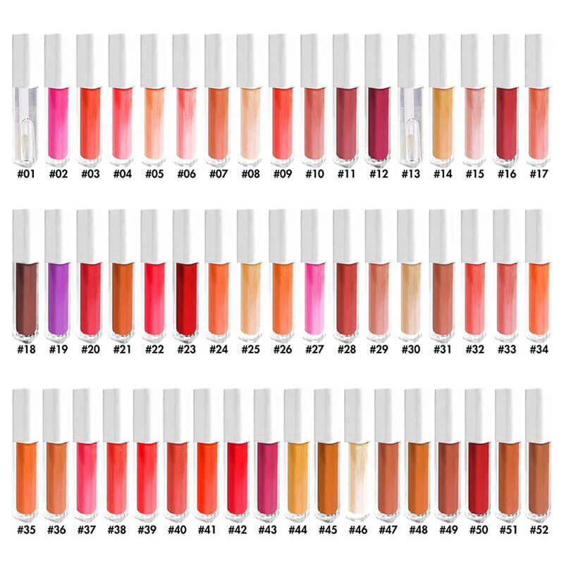 52 color lip gloss nude shimmer high pigmented white tube (Color 01-30)