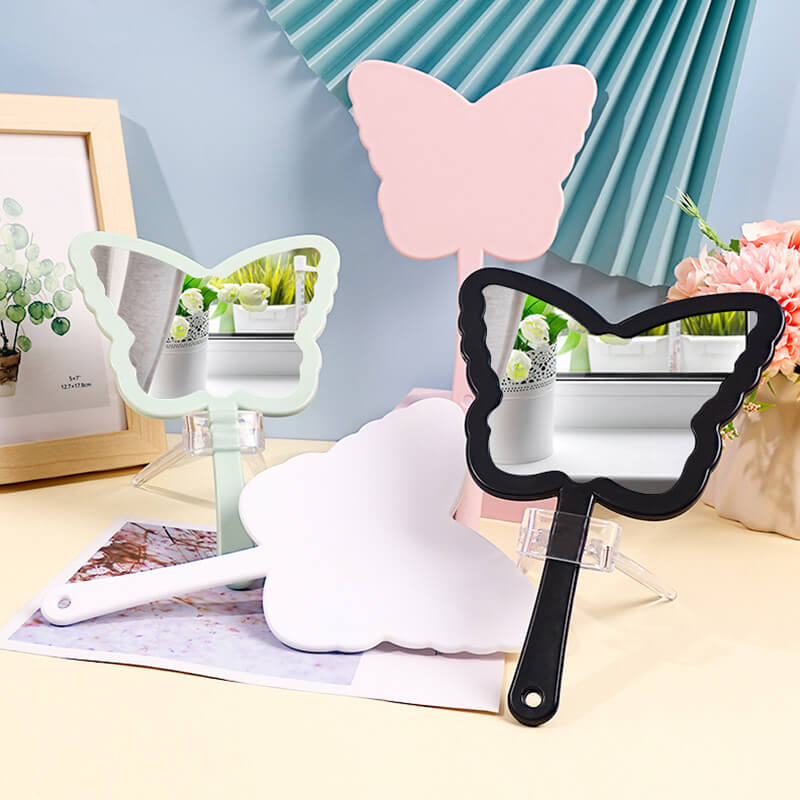 4 color butterfly-shaped handheld makeup mirror portable HD small mirror