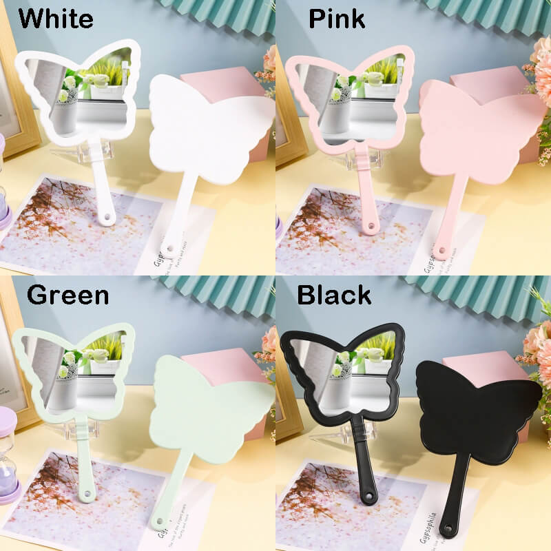 4 color butterfly-shaped handheld makeup mirror portable HD small mirror