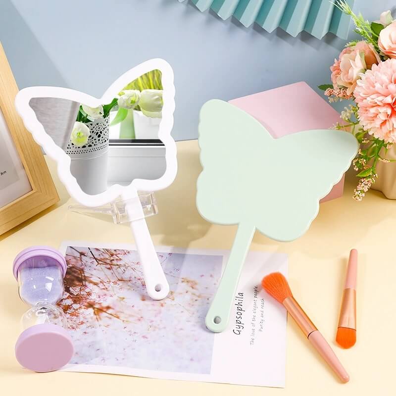 4 color butterfly-shaped handheld makeup mirror portable HD small mirror