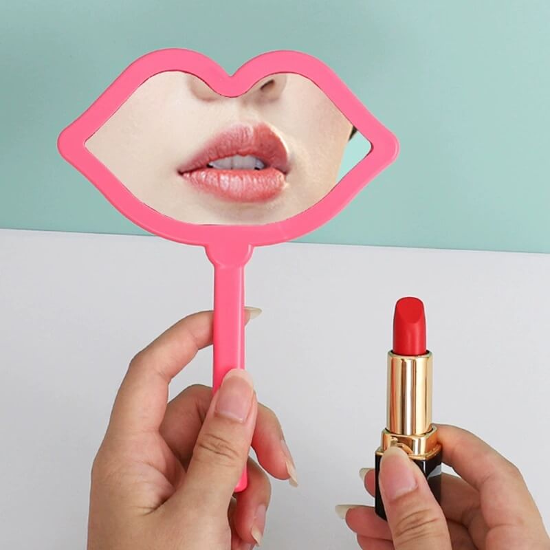 7 color lip shape makeup mirror handheld portable handle mirror