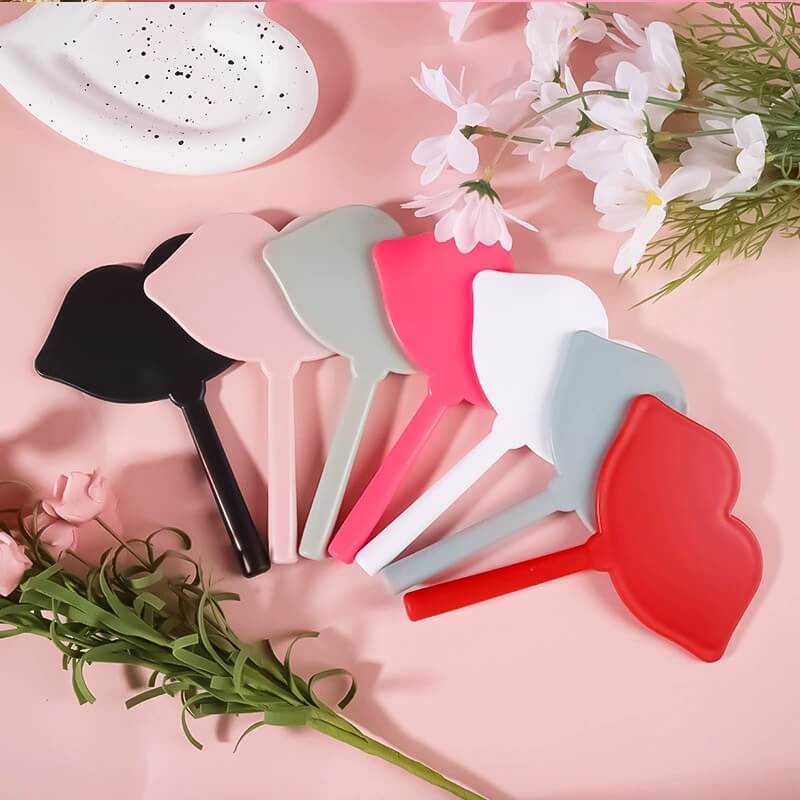 7 color lip shape makeup mirror handheld portable handle mirror