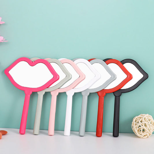 7 color lip shape makeup mirror handheld portable handle mirror