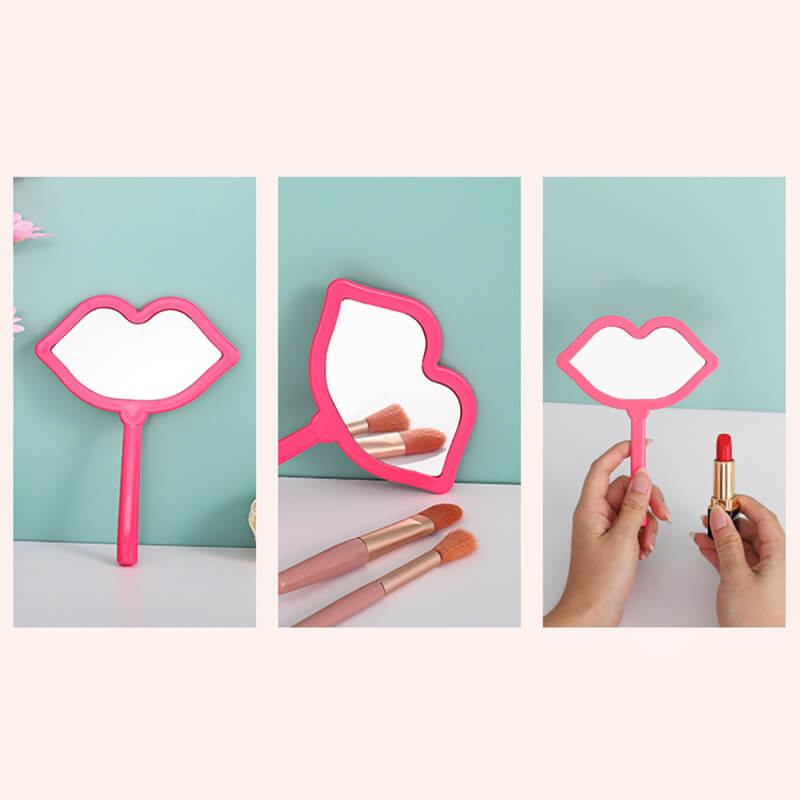 7 color lip shape makeup mirror handheld portable handle mirror