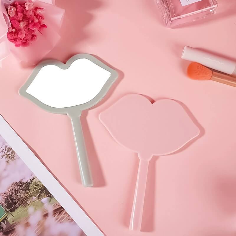 7 color lip shape makeup mirror handheld portable handle mirror