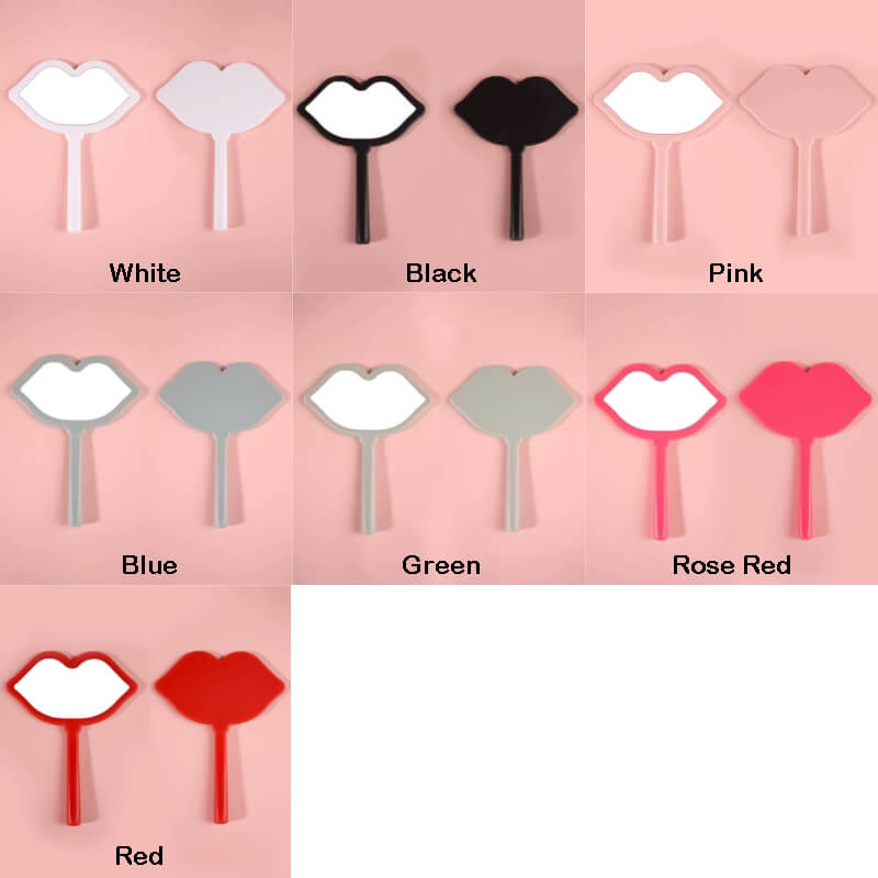 7 color lip shape makeup mirror handheld portable handle mirror