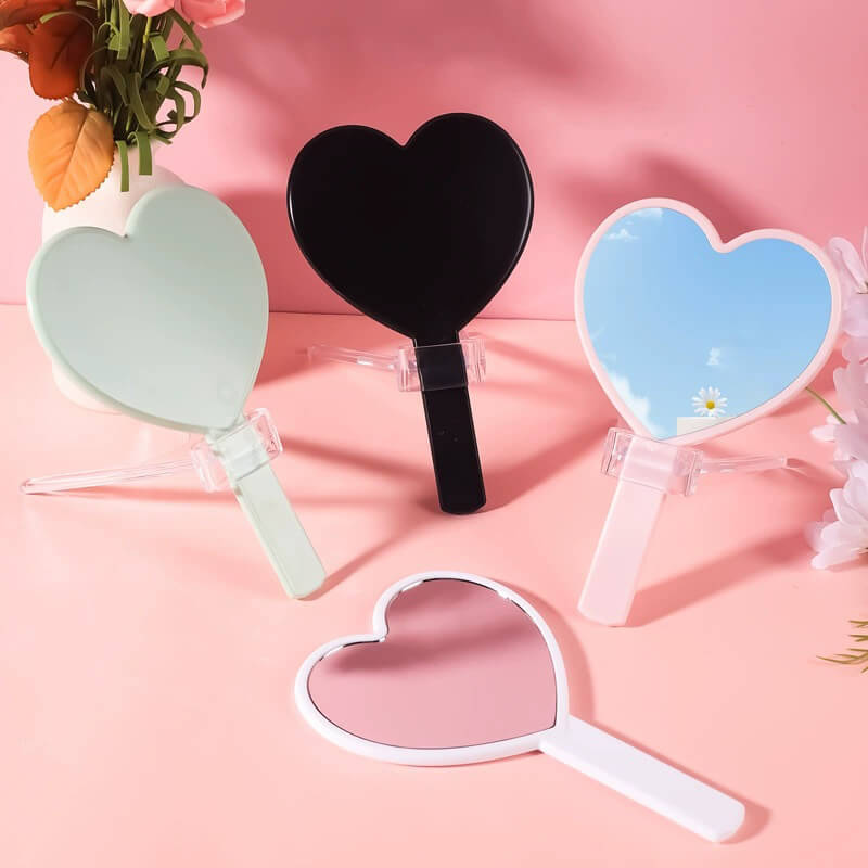 4 color heart-shaped makeup mirror love handheld portable handle mirror