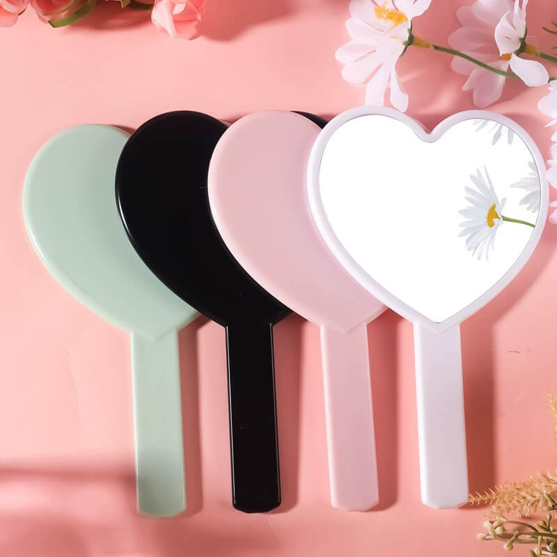 4 color heart-shaped makeup mirror love handheld portable handle mirror