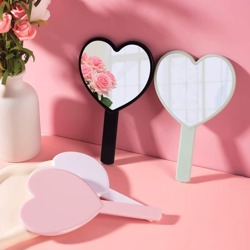 4 color heart-shaped makeup mirror love handheld portable handle mirror