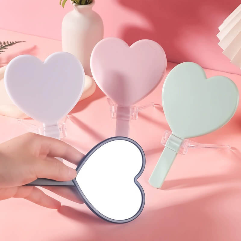 4 color heart-shaped makeup mirror love handheld portable handle mirror