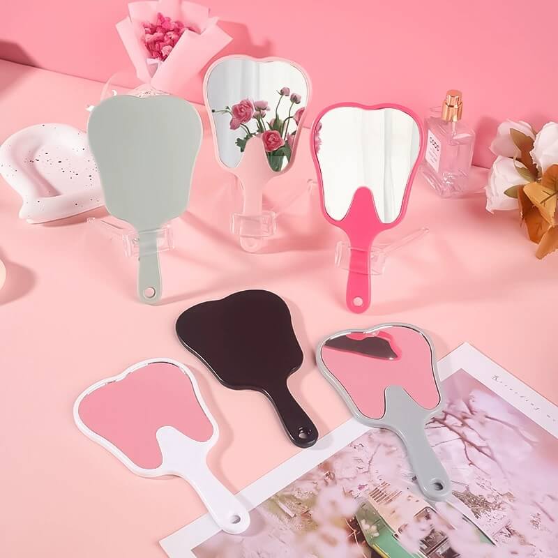 6 color makeup mirror cute teeth handle mirror advertising dental handheld