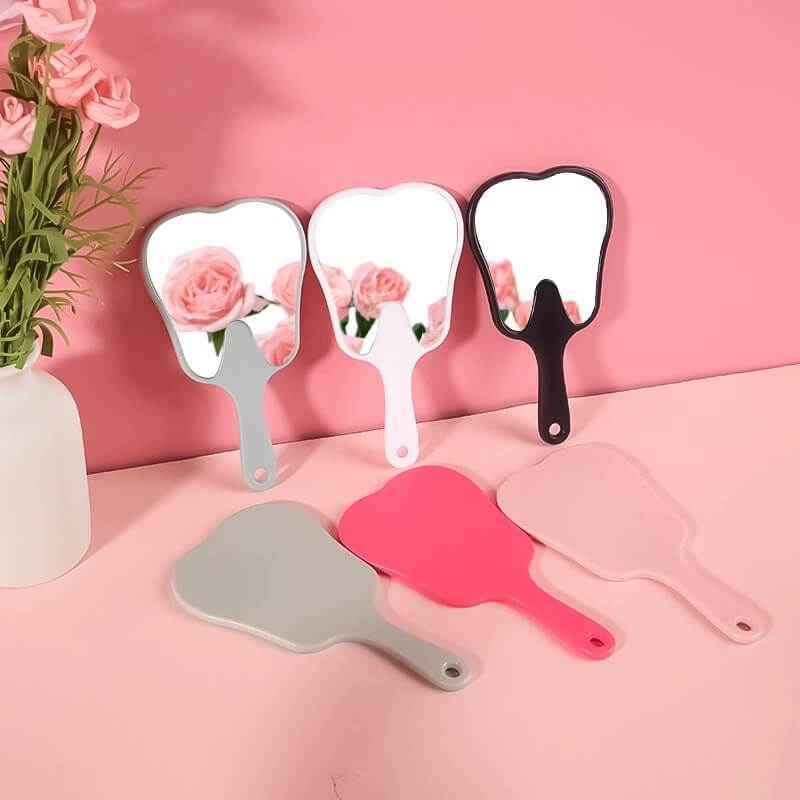 6 color makeup mirror cute teeth handle mirror advertising dental handheld