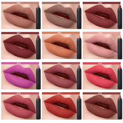 12 color crayon lipstick matte velvet moisturizing long-lasting