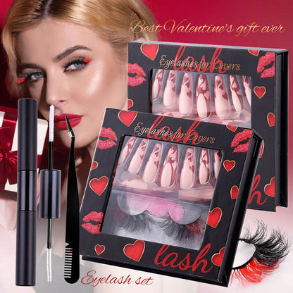 Black gift box eyelash and nail art set Valentine's Day festive kit