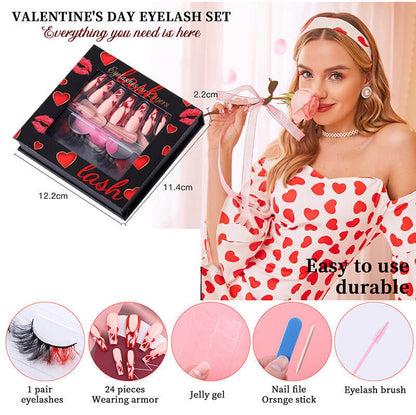 Black gift box eyelash and nail art set Valentine's Day festive kit