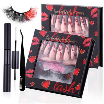 Black gift box eyelash and nail art set Valentine's Day festive kit