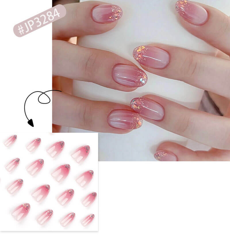 Nail art pink gradient manicure glitter short wear nail 24pcs