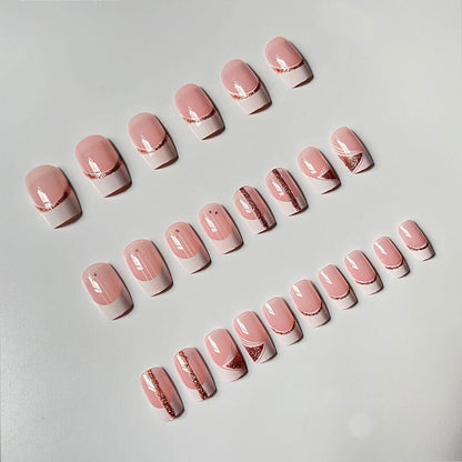 French press on nails short false nail kit manicure wearable 24pcs