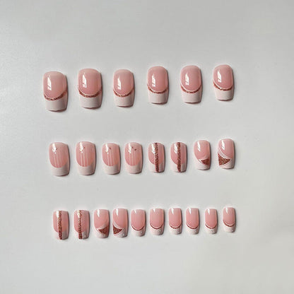 French press on nails short false nail kit manicure wearable 24pcs